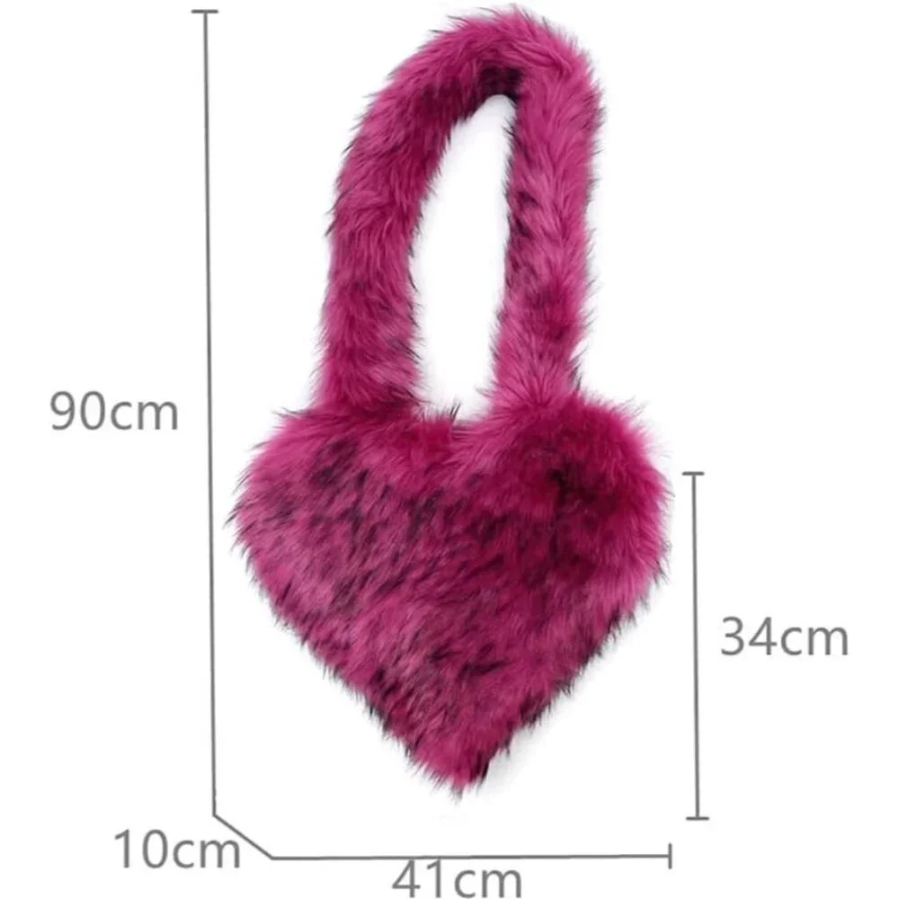 Women's Rose Red Heart Shaped Fluffy Plush Faux Fur Imported Chic Handbag